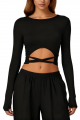 Black Round Neck Long Sleeve Cross Strapped Yoga Top