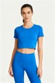 Women's Royal Blue Cropped Short-Sleeve Top – Trendy Yoga & Gym Workout Athletic Shirt