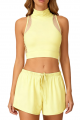 Sleeveless Mesh Panel Yoga Crop Top with High Neck
