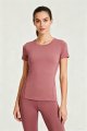 Women's Dusty Rose Short-Sleeve Workout Top – Slim-Fit Yoga Running Athletic Shirt