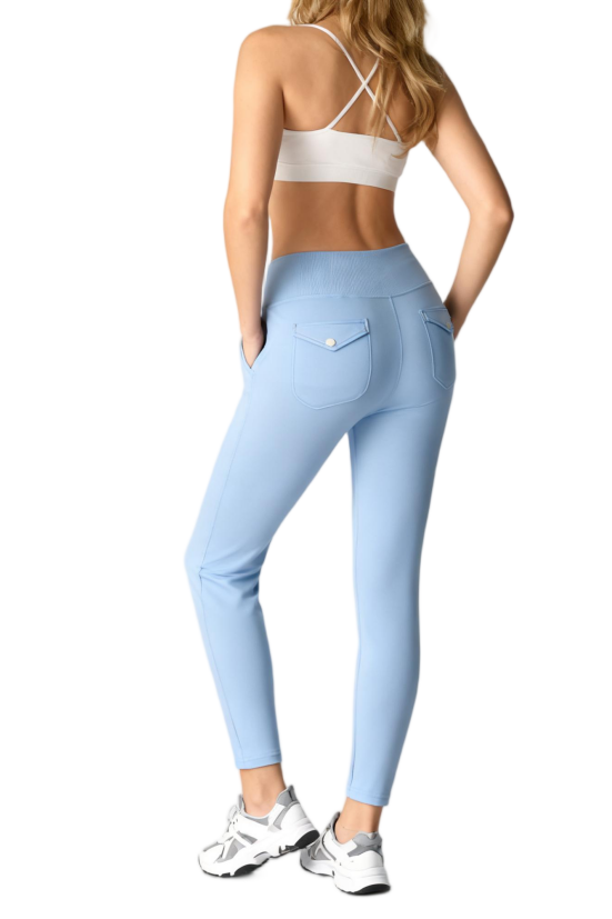 Light Blue High-Waist Yoga Leggings with Back Pockets