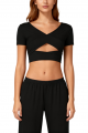 Black V Neck Cross Strapped Short Sleeve Yoga Top