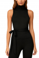 Black Turtleneck Sleeveless Tie Waist Yoga Top